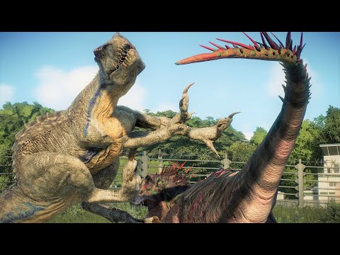 SCORPIOS REX VS INDORAPTOR!!! HYBRID CAGE MATCH - Jurassic World Evolution 2