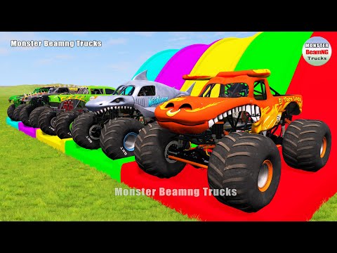 Triple Flatbed Trailer Monster Trucks Transport with Slide Color - BeamNG.drive 404