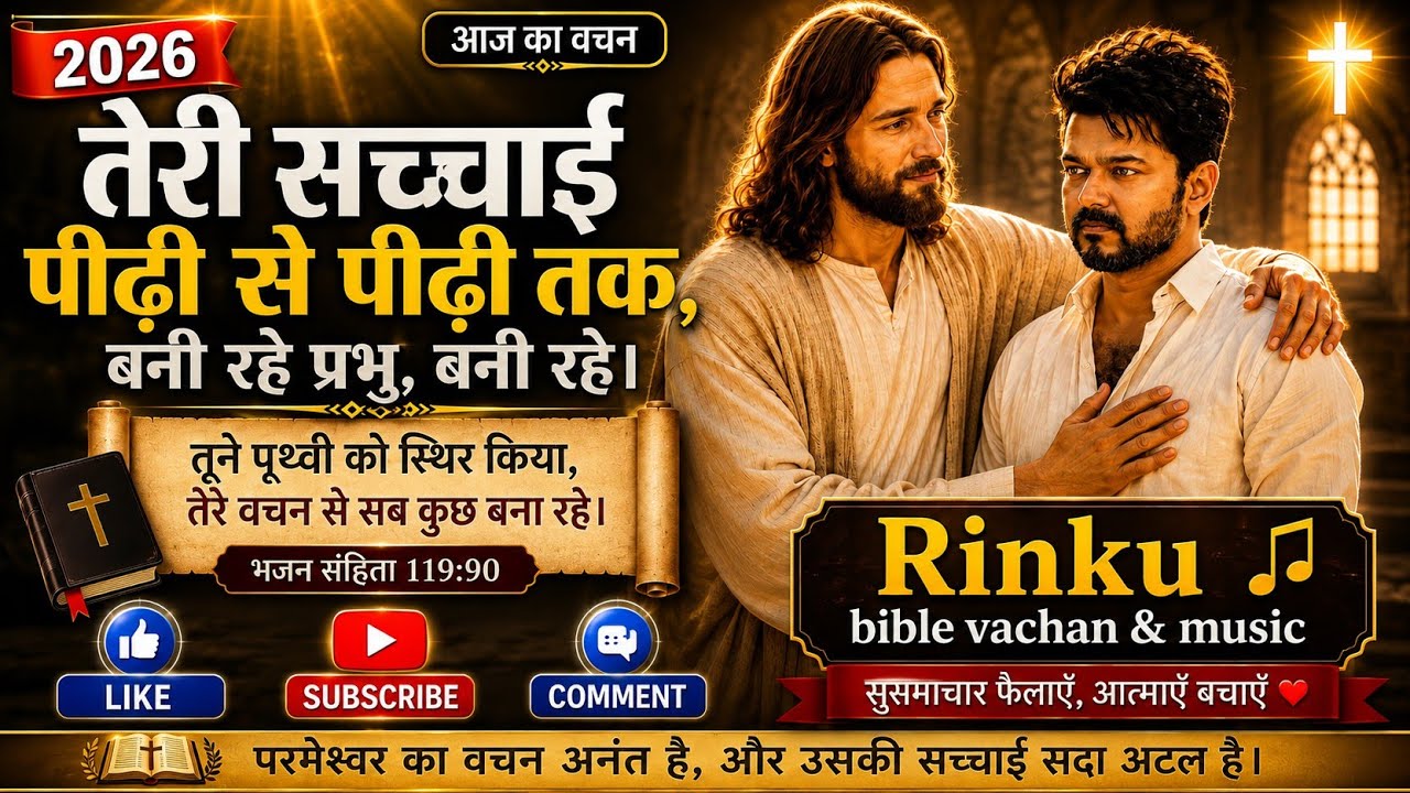 तेरी सच्चाई पीढ़ी से पीढ़ी तक बनी रहे 🙏 | आज का वचन | भजन संहिता 119:90 | 2026