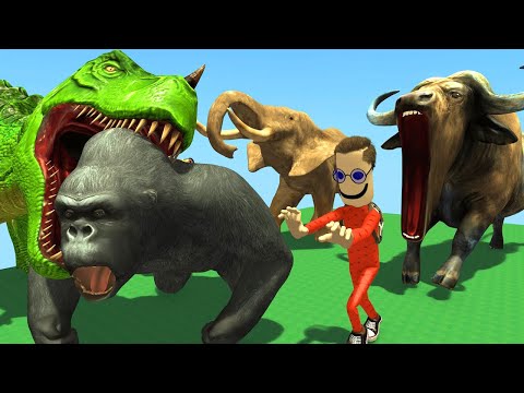 Animals Gorilla Cow Tiger Lion  Dinosaur Buffalo Elephant Fountain Crossing Animal Cartoon