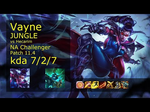 Vayne vs Hecarim Jungle - NA Challenger 7/2/7 Patch 11.4 Gameplay