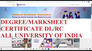 Digilocker All University Degree/Marksheet DL RC and other Document Certificate Download and verify