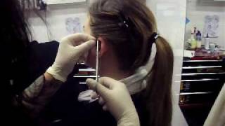 Stef getting her helix pierced