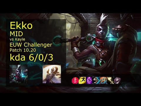 Ekko vs Kayle Mid - EUW Challenger 6/0/3 Patch 10.20 Gameplay