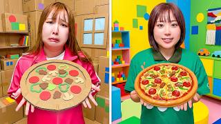 【対決】ダンボールピザvsおもちゃのピザ！？段ボールとおもちゃを使って洋服作りやお絵描きに挑戦！どっちが上手に作れるかなぁ？