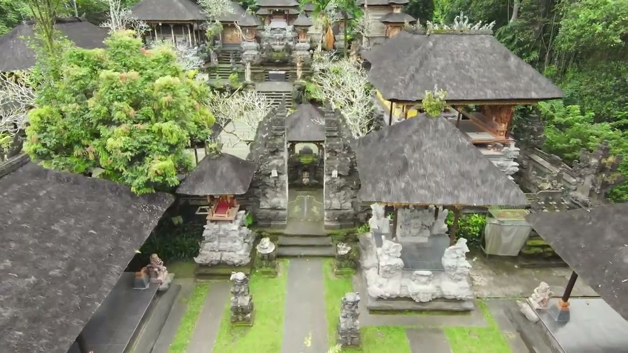 Discover the captivating bird-eye panorama of Pura Gunung Lebah.