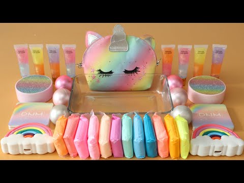 Mixing”Unicorn” Eyeshadow and Makeup,parts,glitter Into Slime!Satisfying Slime Video!★ASMR★