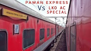 preview picture of video 'PARALLEL Departure From ITARSI Jn. | Pawan Express | LKO-CSMT AC Special : Indian Railways'