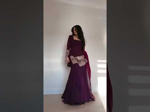 Wine Premium Designer Georgette Sharara Set – Fully Stitched