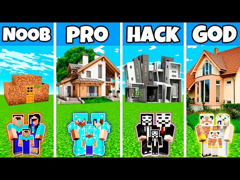 Noobas - Minecraft - Minecraft Battle : Family New Modern House Build Challenge - Noob Vs Pro Vs Hacker Vs God