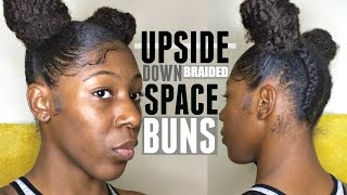 How To: UPSIDE DOWN BRAIDED SPACE BUNS on Curly Na