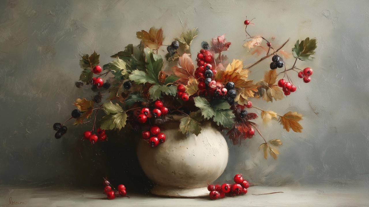 Autumn Still Life Screensaver – Cozy Fall Leaves & Berries Ambient Display