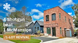 Turns empty lot into Pocket Neighborhood of 4 shotgun houses
