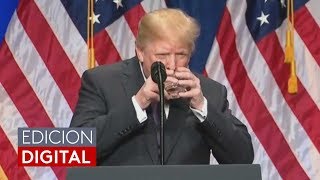 El llamativo sorbo de agua que tomó el presidente Trump durante un discurso