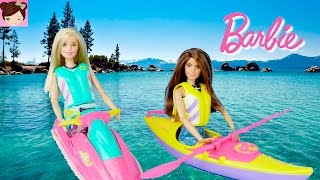 Playing with Dolls Barbie falls off her Kayak in The Ocean - Riding Bike + Veterinary Story