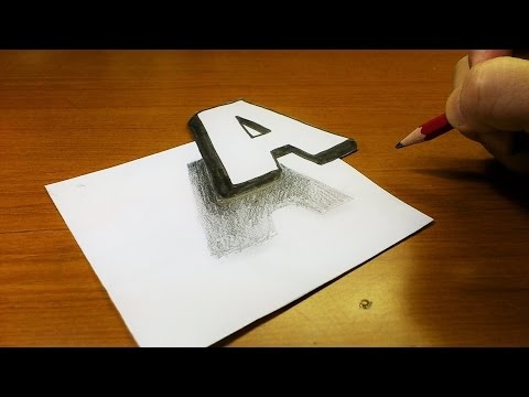 Very Easy!! How To Drawing 3D Floating Letter "A" - Trick Art on Line Paper for kids