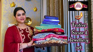 Festive 🪔 Saree & Jewellery set From Amazon sale upto 80% off