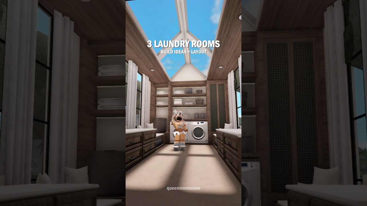 bloxburg house laundry room build ideas layout, decal decor with items from the update 🤍 #bloxburg