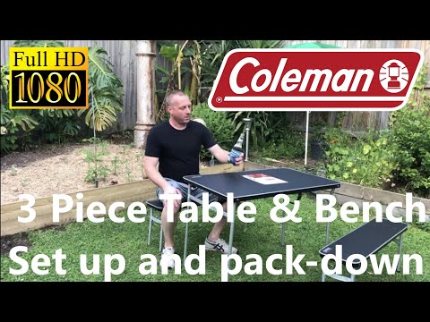 Coleman Aluminium 3 Piece Table & Bench Set - Unbox, Reveal, Set up and pack-down.