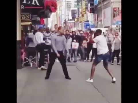 Boxers in a street fight.