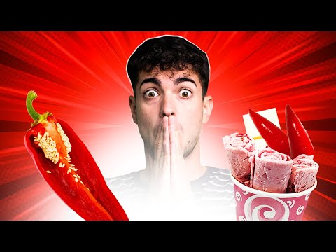 Ice Cream Rolls made from HOT RED CHILI PEPPER! ASMR sound!