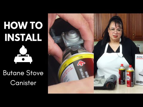 Part of a video titled How to Install a Butane Stove Fuel Canister | Gas Cooktop Burner