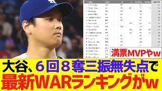大谷翔平､６回８奪三振無失点投球で最新WARランキングがwwwww