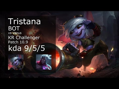Tristana vs Varus ADC - KR Challenger 9/5/5 Patch 10.9 Gameplay // [롤] 트리스타나 vs 바루스