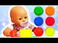 Learn colors with baby Annabell doll! Baby Born doll & paints for fingers. Baby doll videos for kids