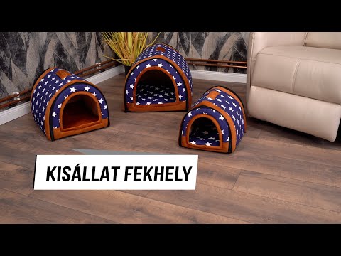 Kisállat fekhely, alagút formájú kuckó, L méret, kék, csillag mintás kutya / macska - Videó