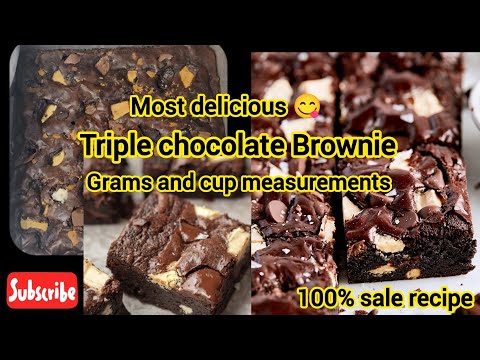 How to make most delicious TRIPLE CHOCOLATE BROWNIE 🤤in Telugu | grams and cup measurements