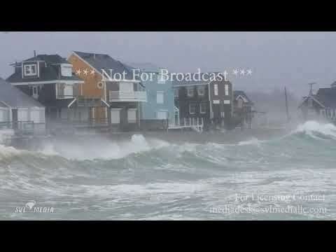 Scituate, MA - Waves Crashing and High Winds, Evacuation Through Flooded Road - March 2nd, 2018