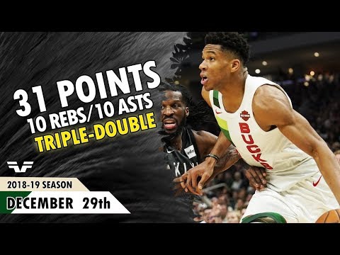 Giannis Antetokounmpo Triple-Double - 2018.12.29 - Bucks vs Nets - 31 Pts, 10 Rebs, 10 Asts