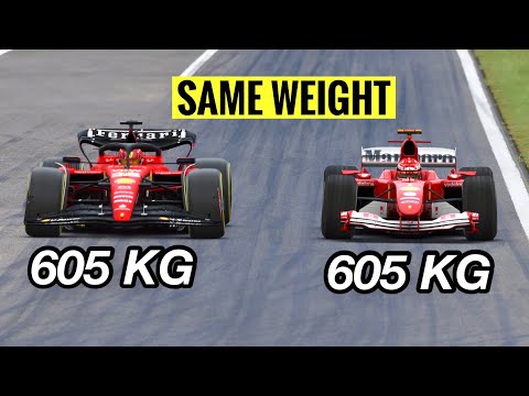 Ferrari F1 2023 SF-23 vs Ferrari F1 2004 - SAME WEIGHT - Who is the winnder?