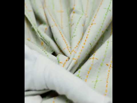 Stripe Off White Kantha Embroidered Khadi Cotton 140 GSM Handwoven Fabric — video