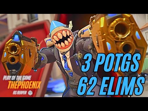 62 ELIMS & 3 POTGs! 🦈 New HEIST SHARK REAPER is Unstoppable (Overwatch 2)