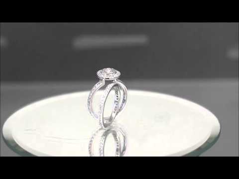 18K White Gold Round Cut Diamond Engagement Ring and Band Bezel Set Deco 1.55ctw - KNR INC - 831