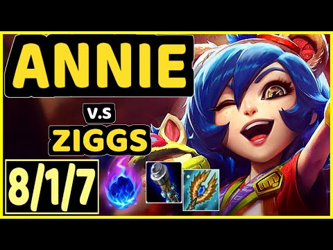 ANNIE BOT (ANNIE) vs ZIGGS - 8/1/7 KDA MID CHALLENGER GAMEPLAY - NA