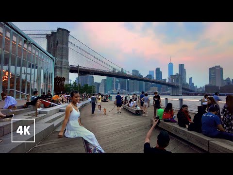 [4K] NEW YORK CITY - Sunset Walk Tour Brooklyn Bridge Park, NYC , USA