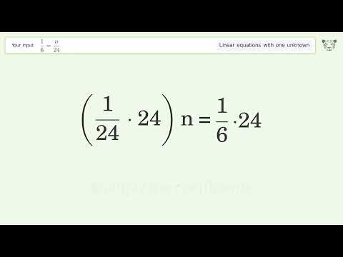 Linear equation with one unknown: Solve 1/6=n/24 step-by-step solution