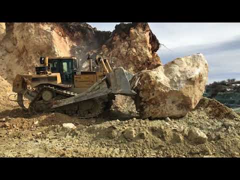 Caterpillar D8R Bulldozer Pushing Huge Stone - Labrianidis Mining Works