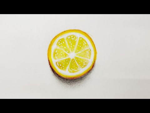 how to draw realistic lemon slice step by step with colour pencil| 3d lemon slice drawing