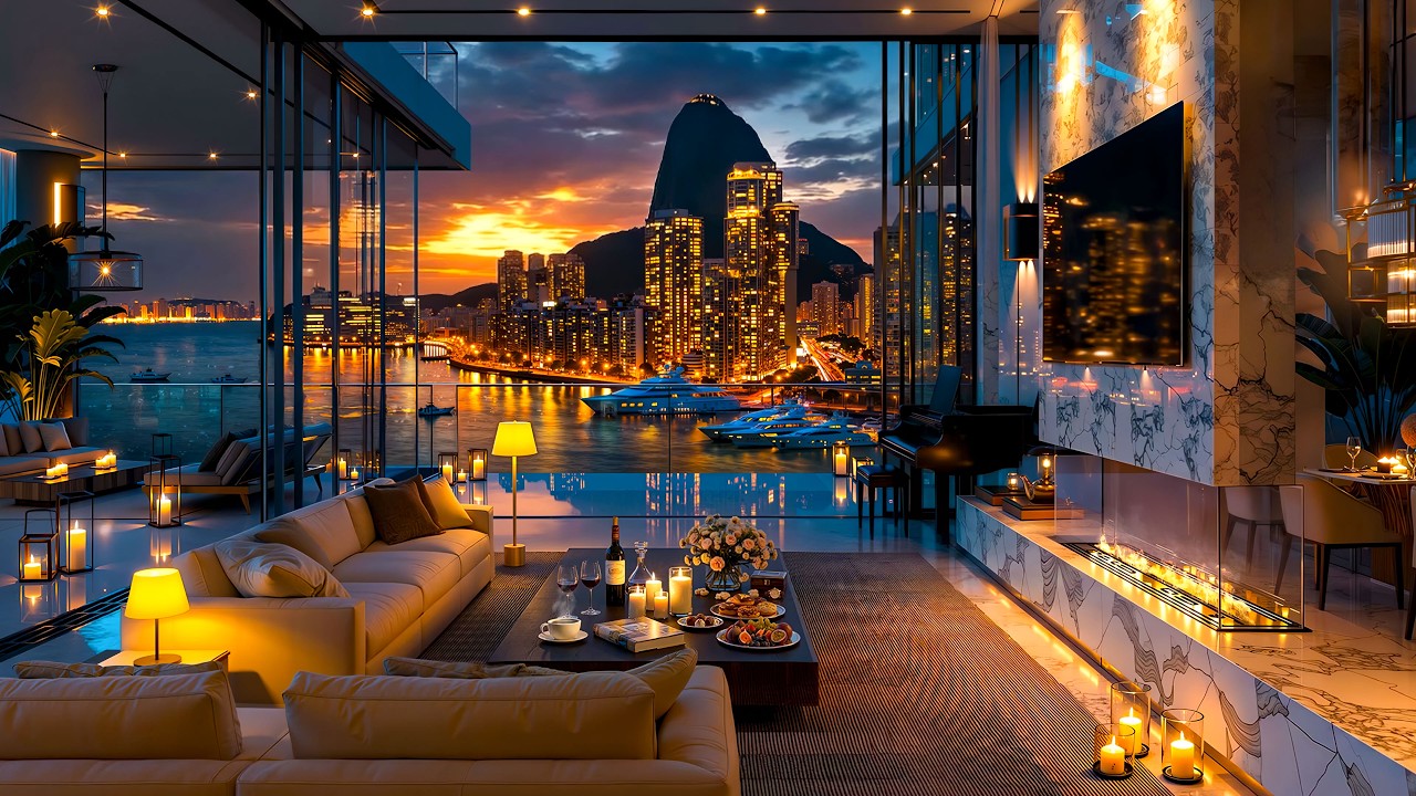 Quiet Jazz at Sunset - Soft Jazz Instrumental Music in 4K Luxury Apartment for Relaxation