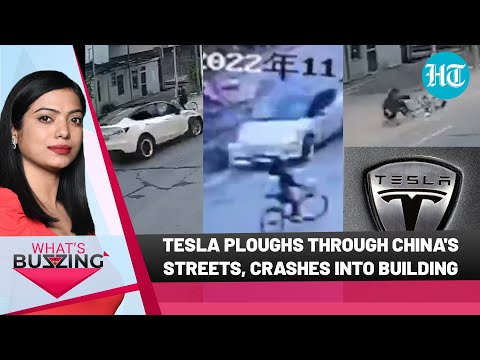 Tesla zoops on China's streets after losing control, Car crash video goes viral | WHAT'S BUZZING