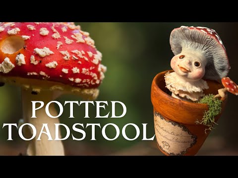Potted Toadstool Mushroom Sculpture- made from polymer clay