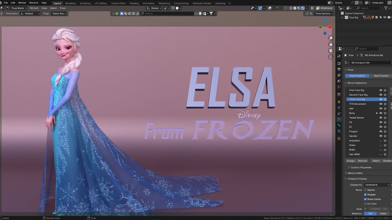 3D Character - Elsa from Frozen [] Blender 4.2 []