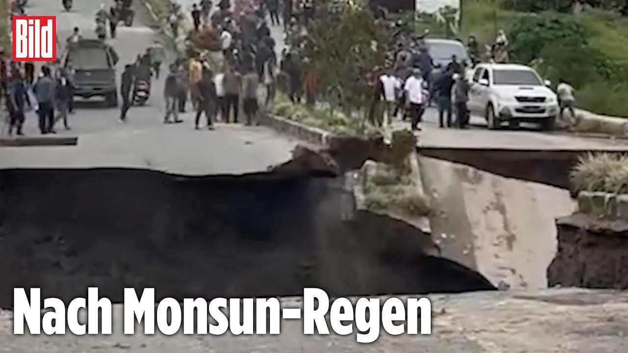 Straße bricht plötzlich weg: Dramatische Erdrutsch-Aufnahmen aus Indonesien