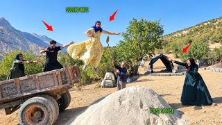What happens when a husband throws his second wife down from a height?