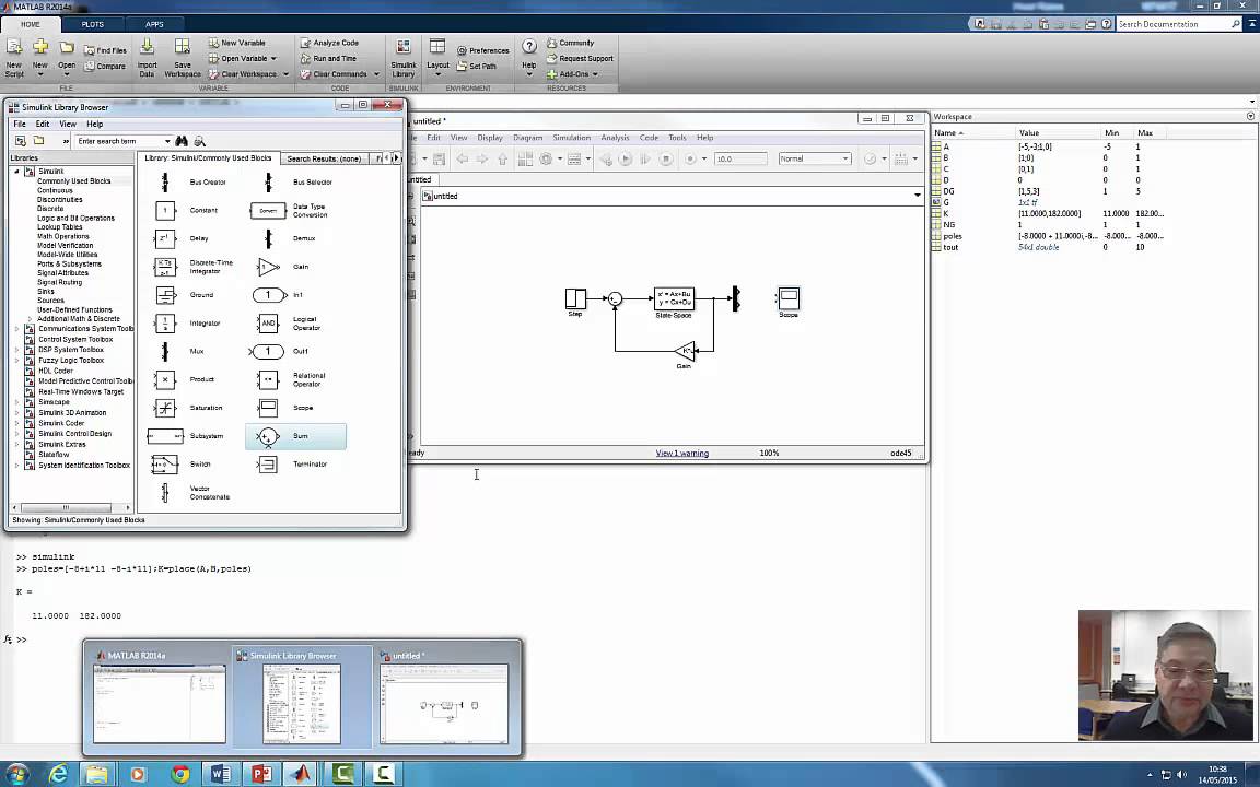 Control Design via State-space: MatLab/Simulink Example