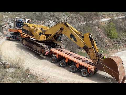 Equipment Transport: Moving a Caterpillar 365C Excavator On Mountain Peaks -Fasoulas H. Transport 4k